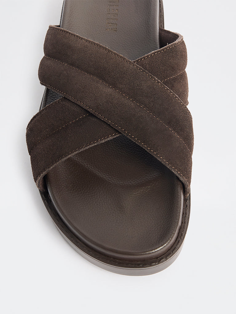 SOLEPLAY Dark Brown Criss-Cross Suede Sandals