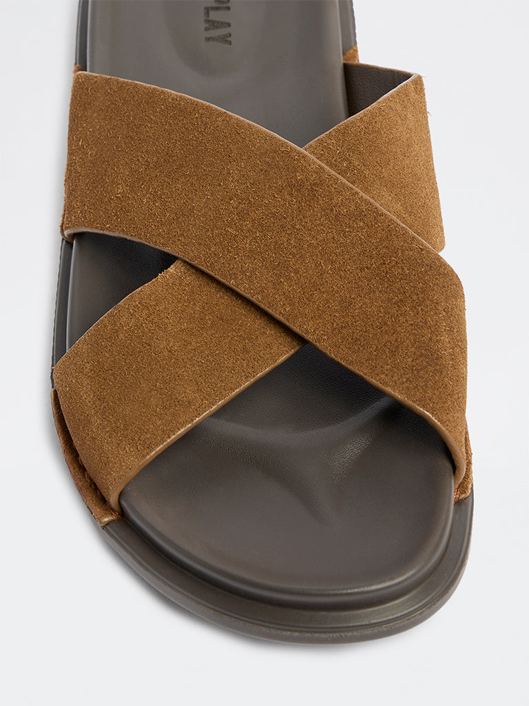 SOLEPLAY Tan Criss-Cross Strap Suede Sandals