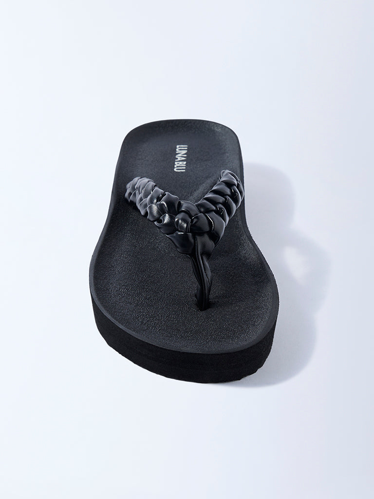 LUNA BLU Black Braided Comfort Flip-Flops