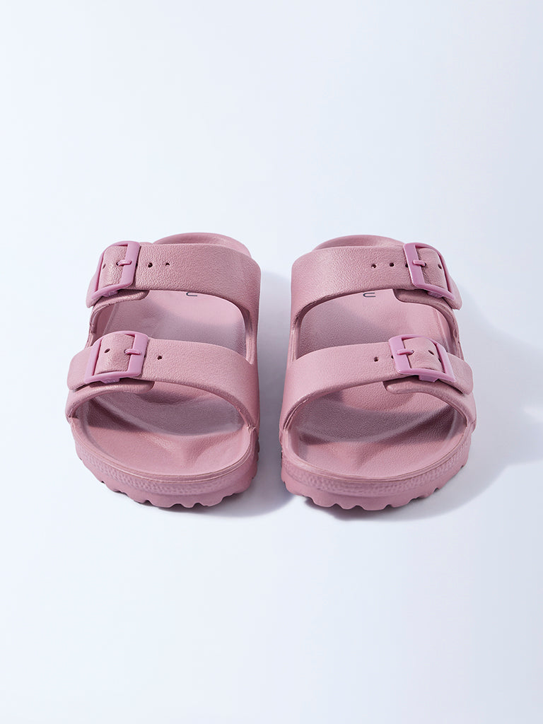 LUNA BLU Dull Pink Dual-Strap Slip-On Sandals