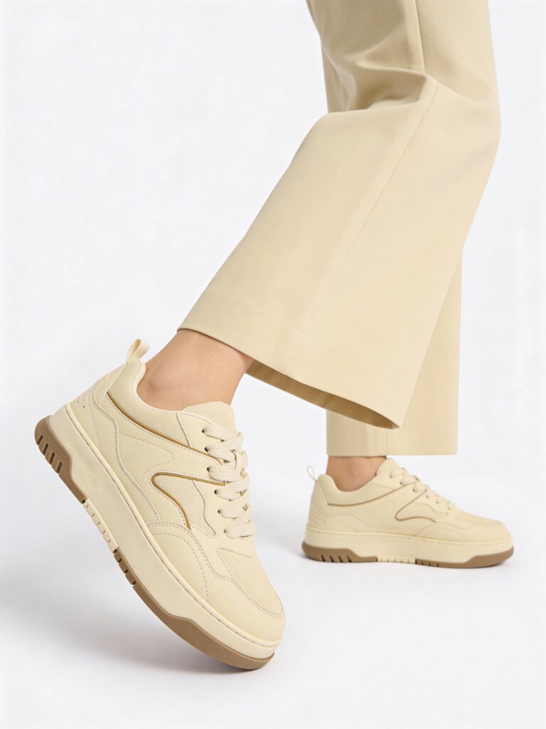 LUNA BLU Cream Mesh-Detailed Lace-Up Sneakers