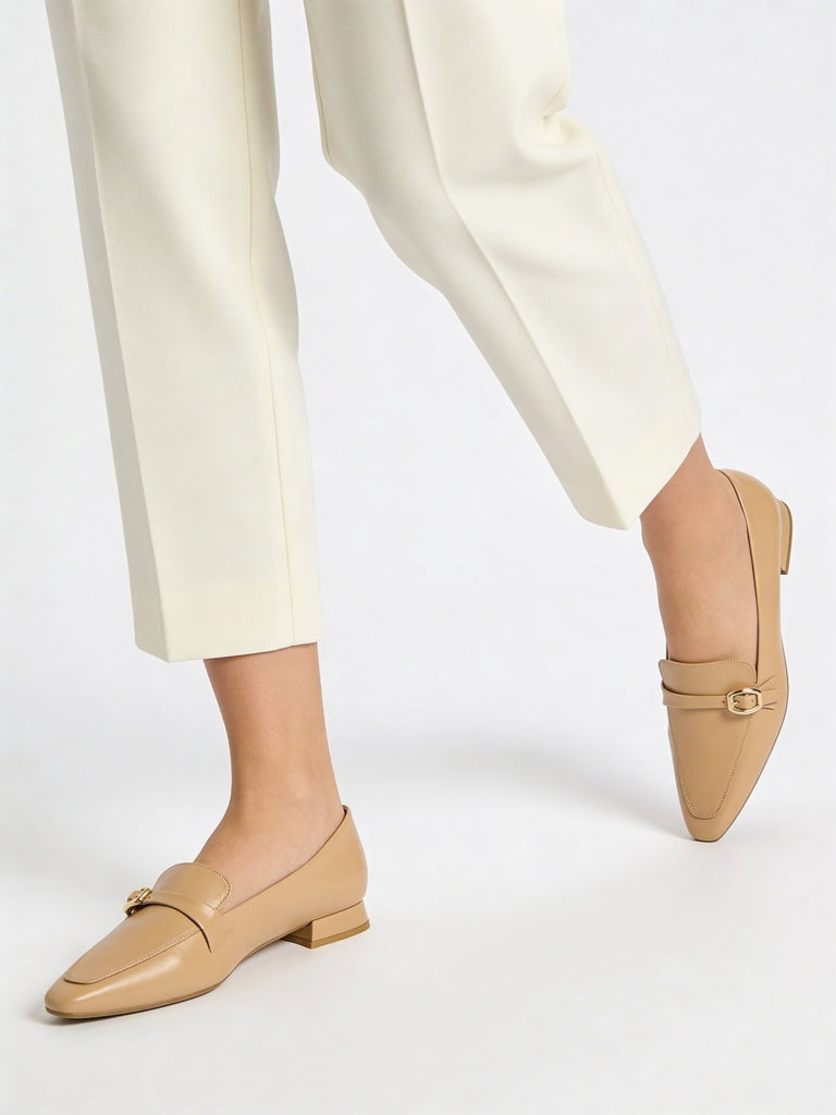 LUNA BLU Beige Buckle-Detailed Loafers