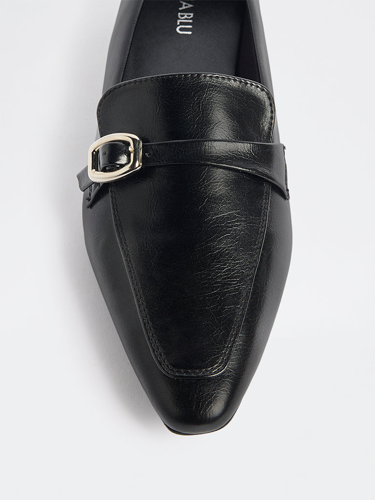 LUNA BLU Black Buckle-Detail Loafers