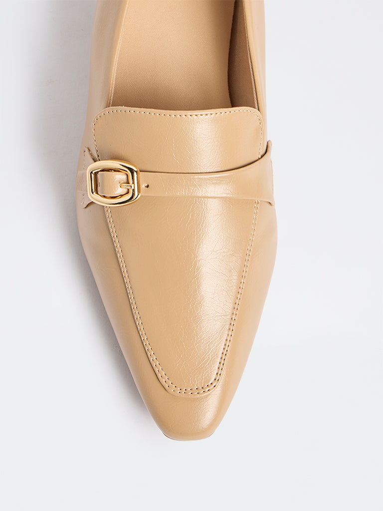 LUNA BLU Beige Buckle-Detailed Loafers