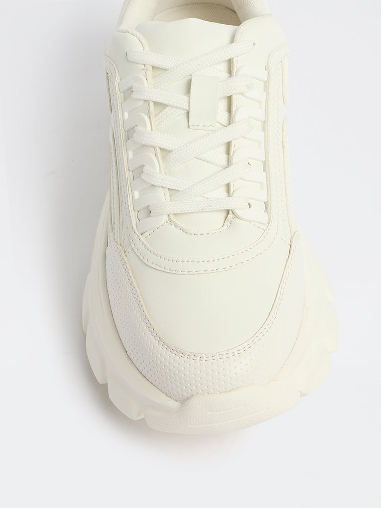 LUNA BLU White Textured Lace-Up Sneakers