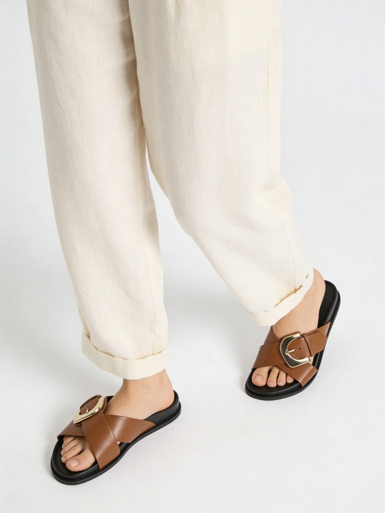 LUNA BLU Tan Buckle-Detailed Comfort Sandals