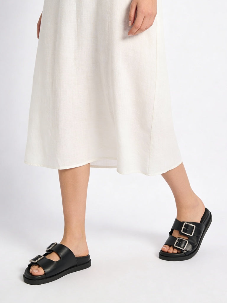 LUNA BLU Black Embellished Buckle-Detailed Sandals