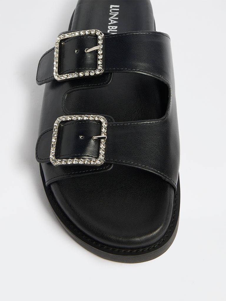 LUNA BLU Black Embellished Buckle-Detailed Sandals