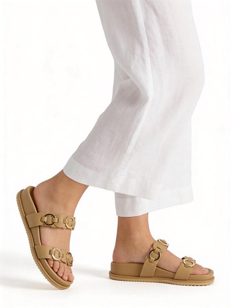 LUNA BLU Beige Ring-Detailed Dual Strap Sandals