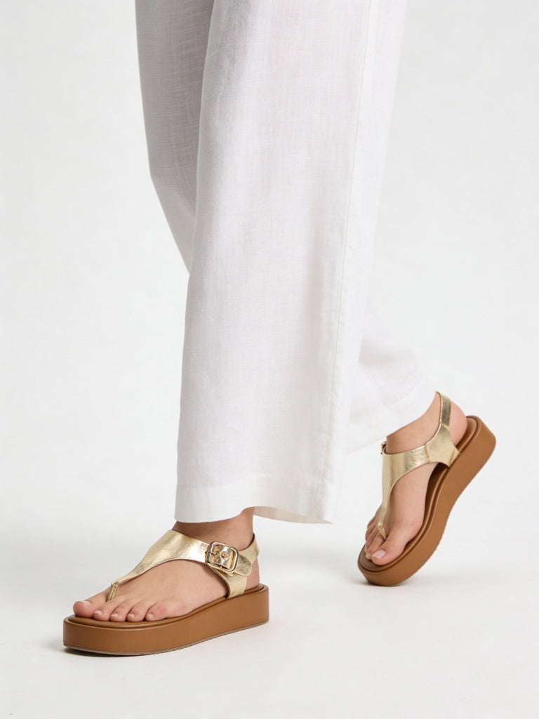 LUNA BLU Gold Thong-Strap Sandals