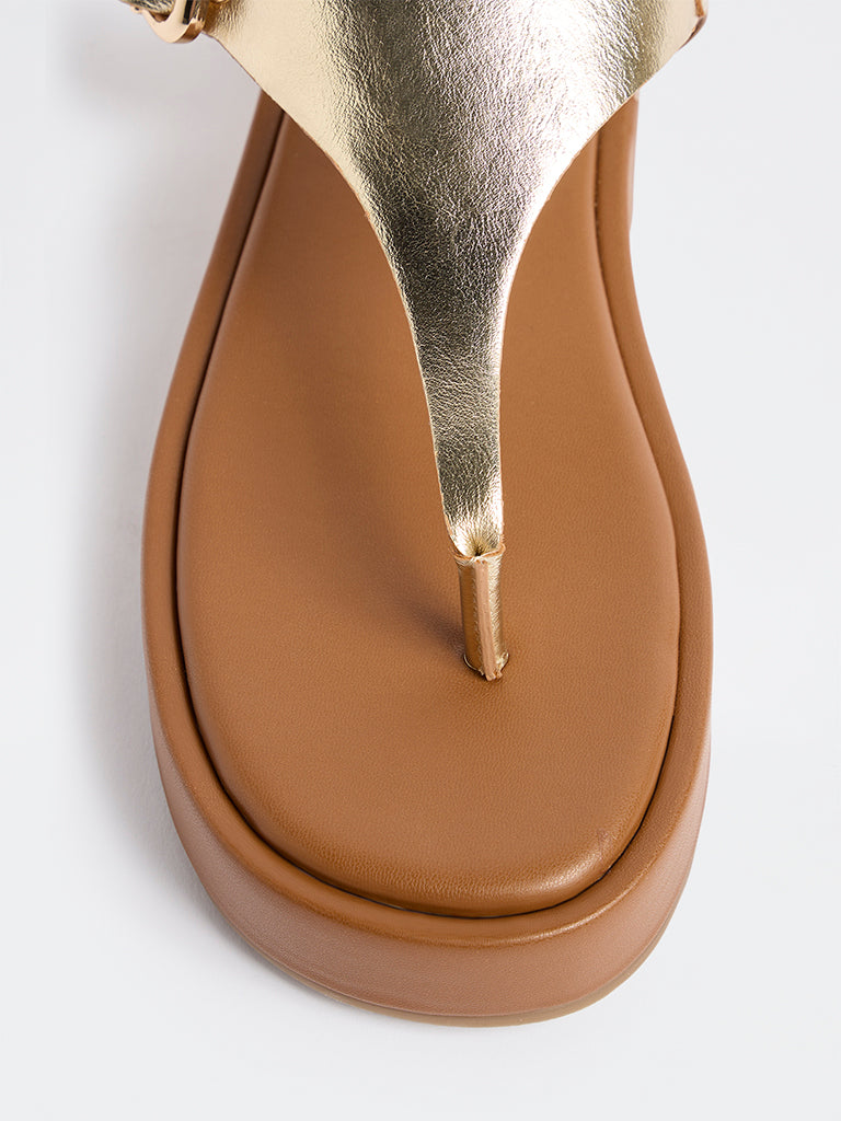 LUNA BLU Gold Thong-Strap Sandals