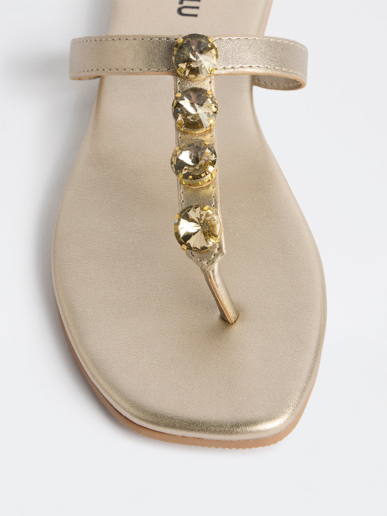 LUNA BLU Gold Embellished Thong-Strap Sandals