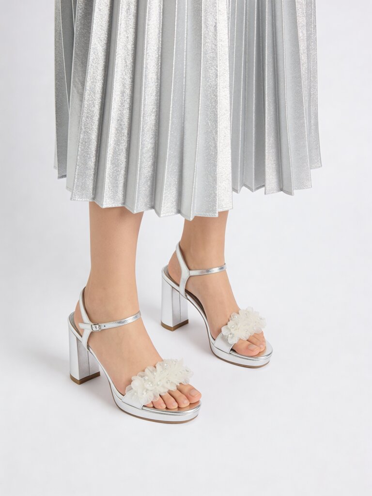 LUNA BLU Silver Floral Platform Heel Sandals