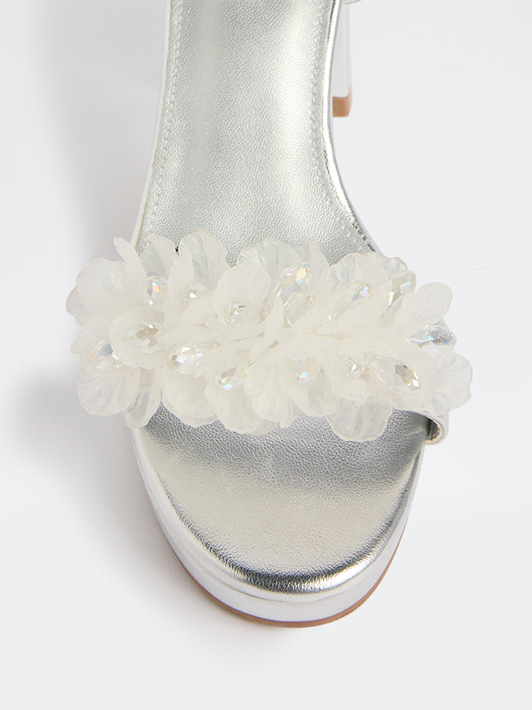 LUNA BLU Silver Floral Platform Heel Sandals