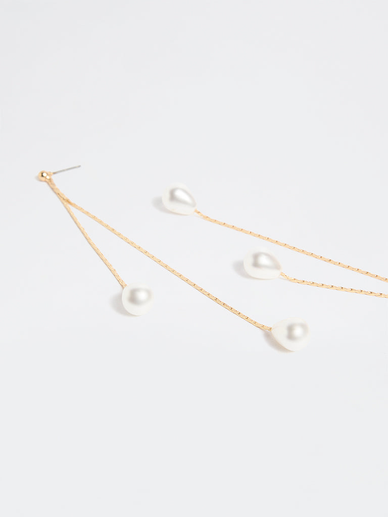 Westside Accessories Gold and White Pearl Dangler Earrings