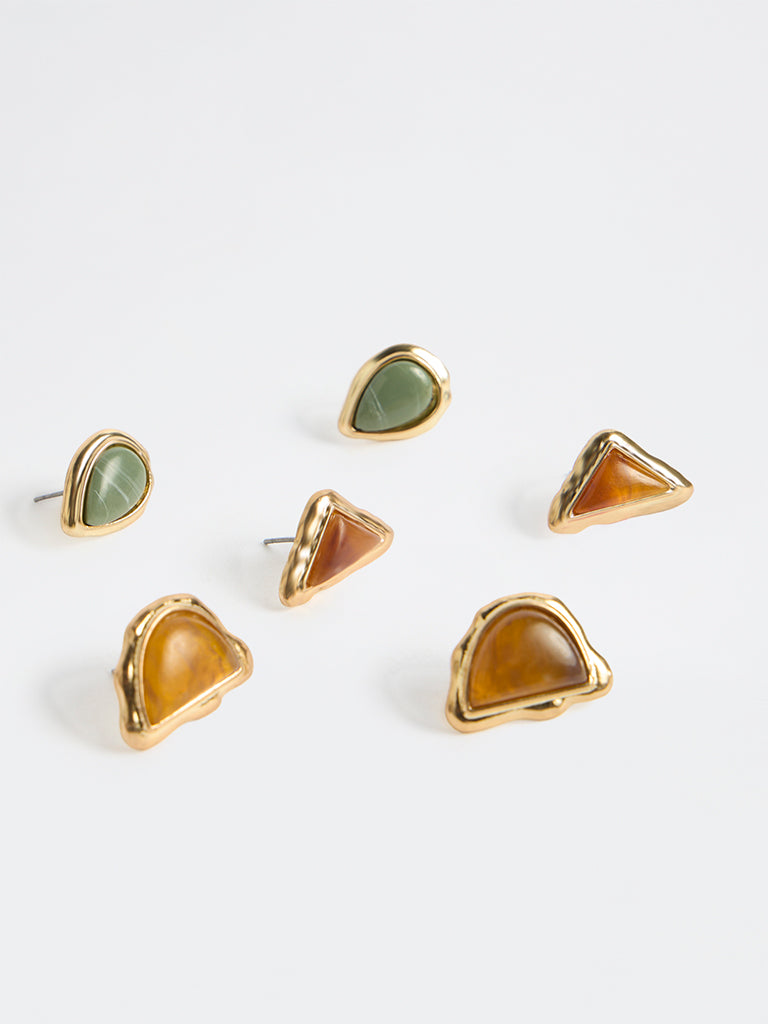 Westside Accessories Multicolour Resin Stud Earrings - Pack of 3