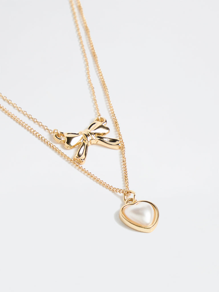 Westside Accessories Gold Dual Pendant Layered Necklace Set