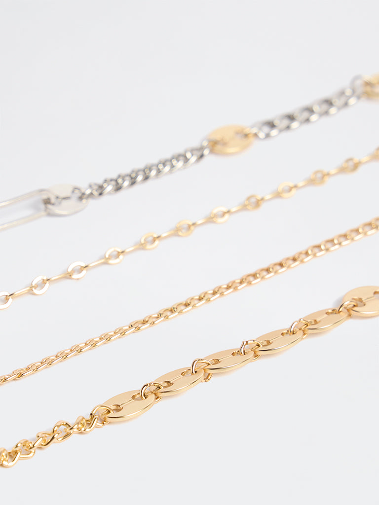 Westside Accessories Gold and Silver Chain Bracelets - Pack of 4