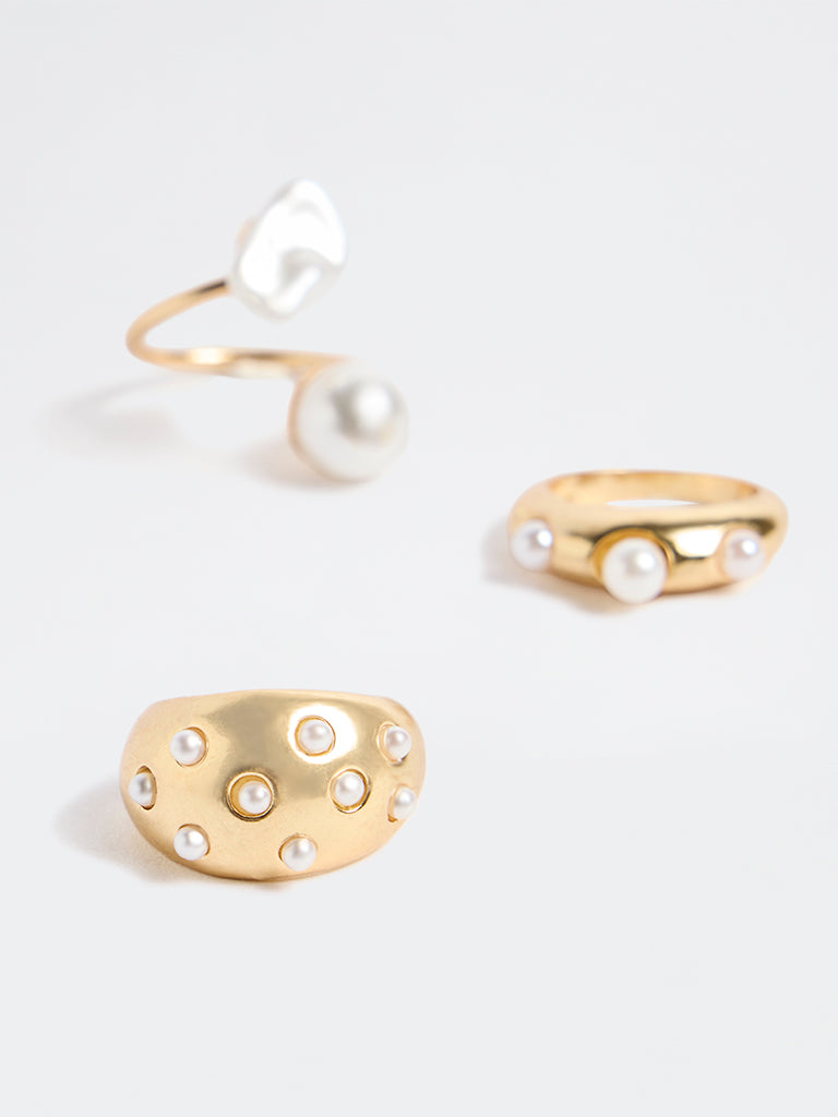 Westside Accessories Gold Multi Pearl Rings - Pack of 3