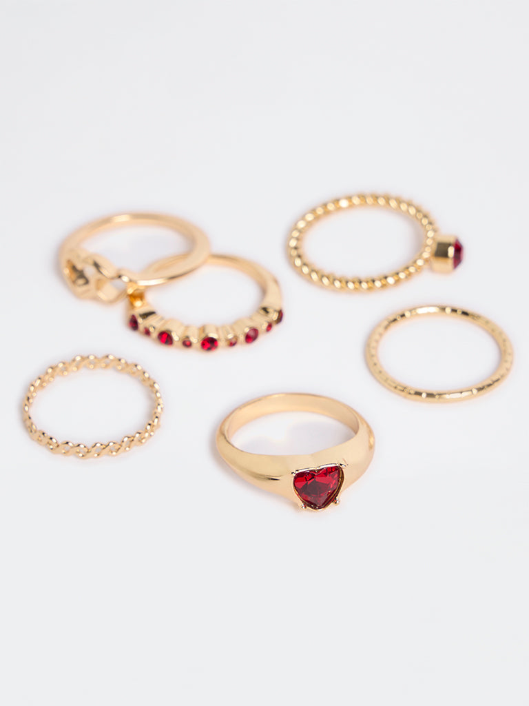 Westside Accessories Gold Textured Rings - Pack of 6