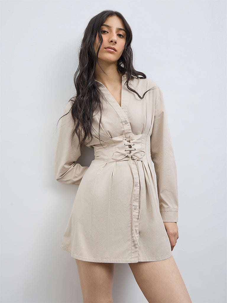 westside beige dress Buy Nuon Light Beige Criss-Cross Detailed Cotton-Blend Shirt Dress from  Westside