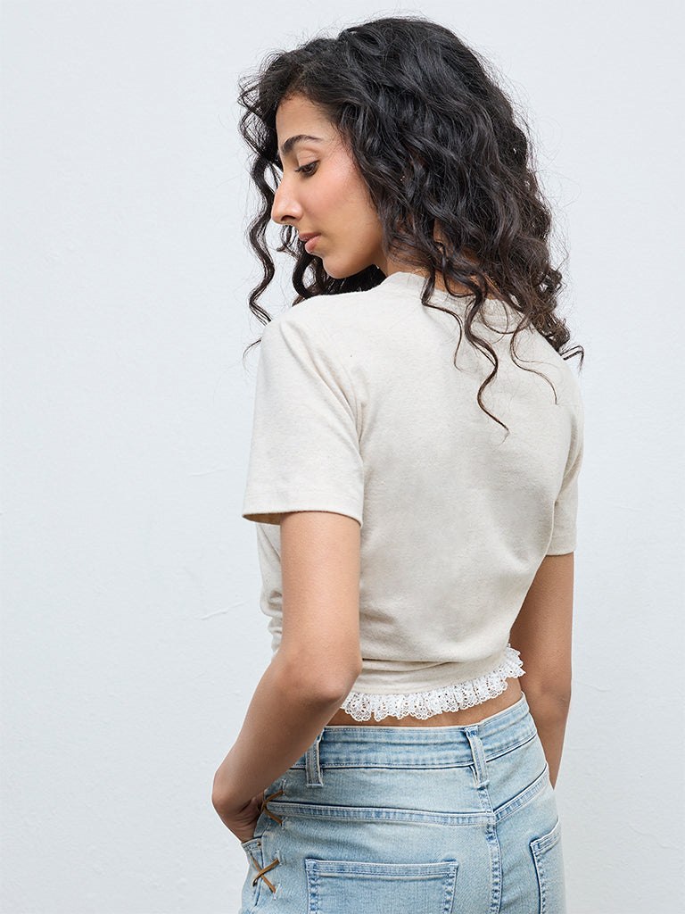 Nuon Beige Printed Cotton-Blend T-Shirt