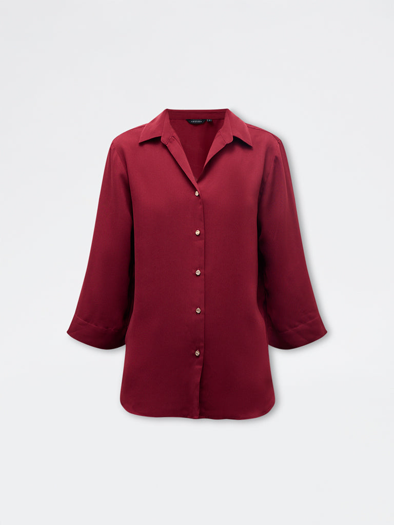 Wardrobe Maroon Solid Shirt