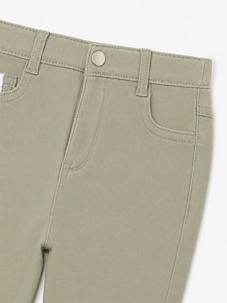 HOP Baby Boys Sage Green Mid-Rise Denim Joggers