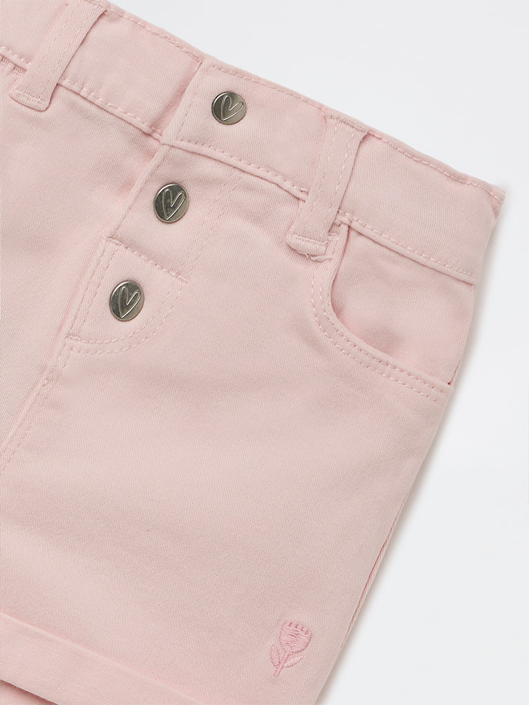 HOP Baby Girls Pink High-Rise Denim Shorts