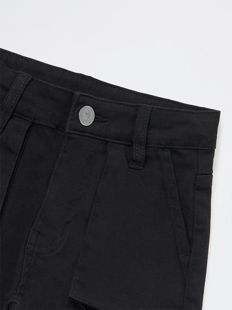 HOP Kids Boys Black Mid-Rise Cotton-Blend Cargo Joggers