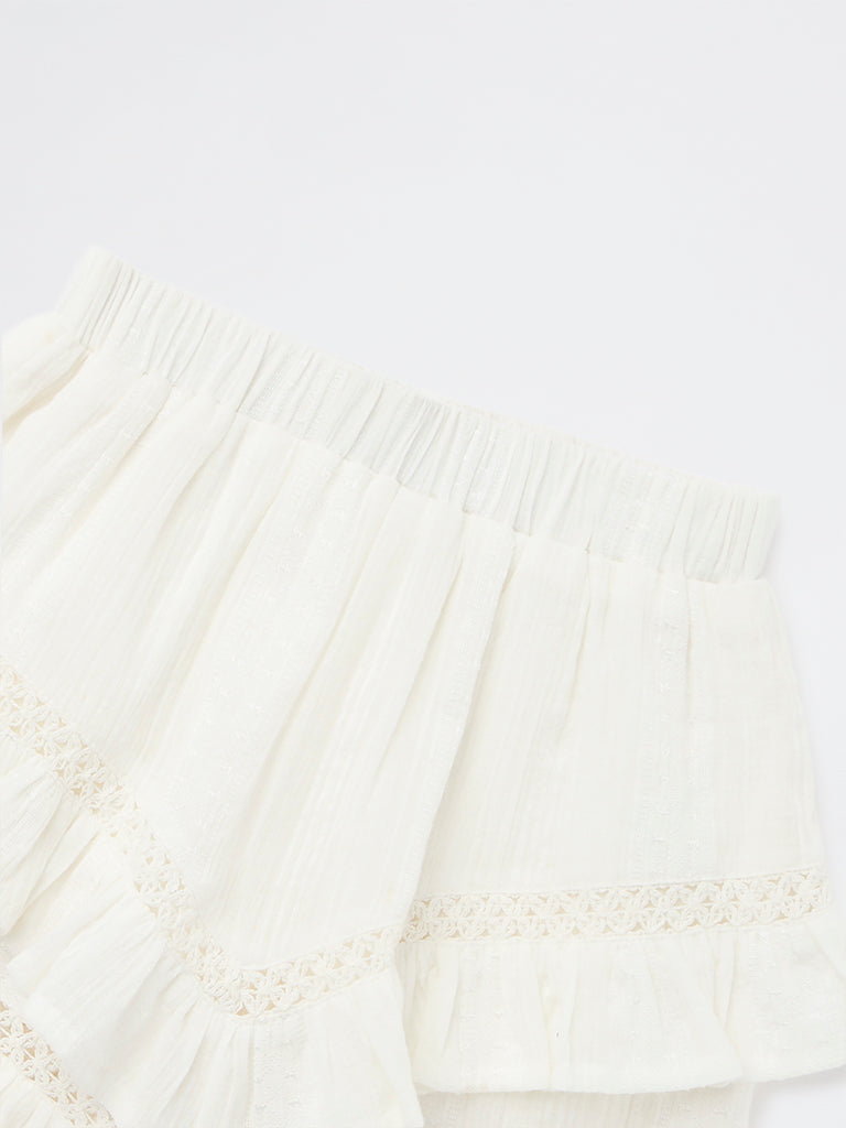HOP Kids Girls Off-White Cotton-Blend High-Rise Skirt