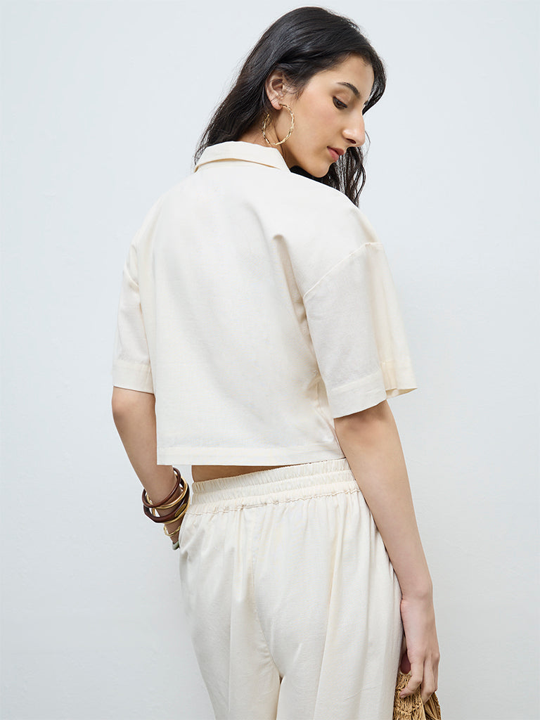 Bombay Paisley Off-White Embroidered Cotton-Blend Shirt