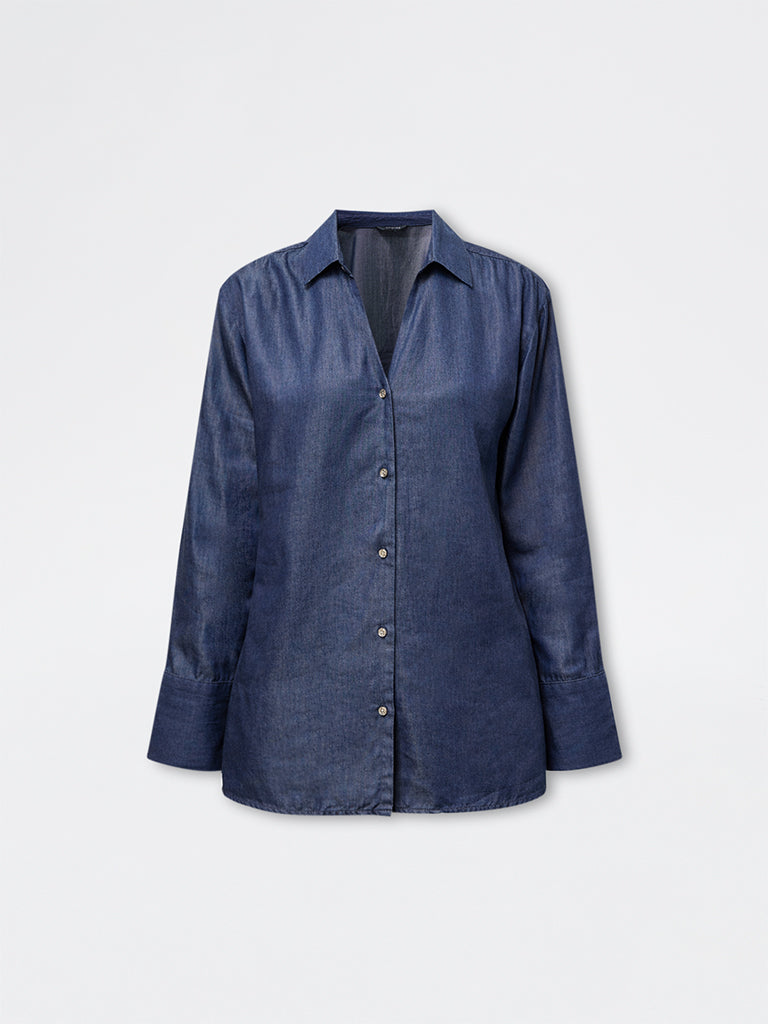 Wardrobe Indigo Solid Cotton Blouse