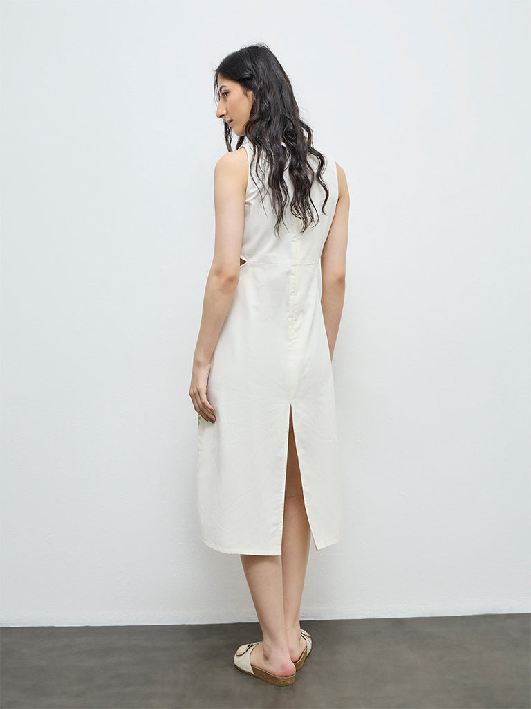 Bombay Paisley Off-White Floral Cotton-Blend A-Line Dress