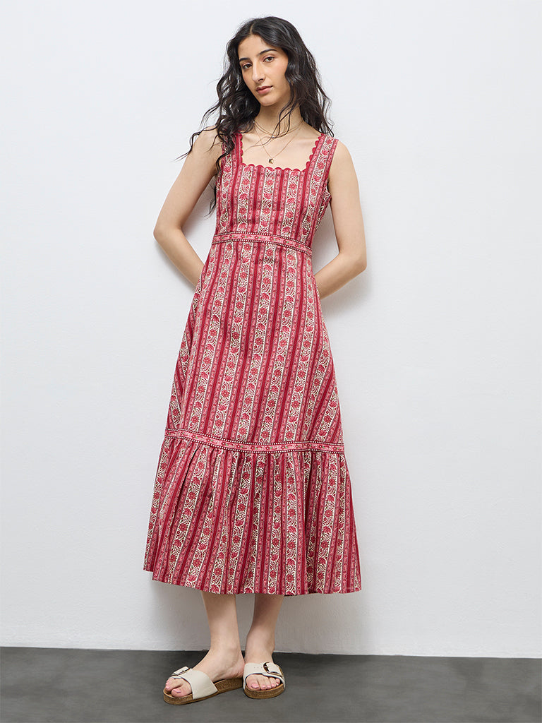 open lace back dress Buy Bombay Paisley Red Floral Cotton Straight Dress from Westside
