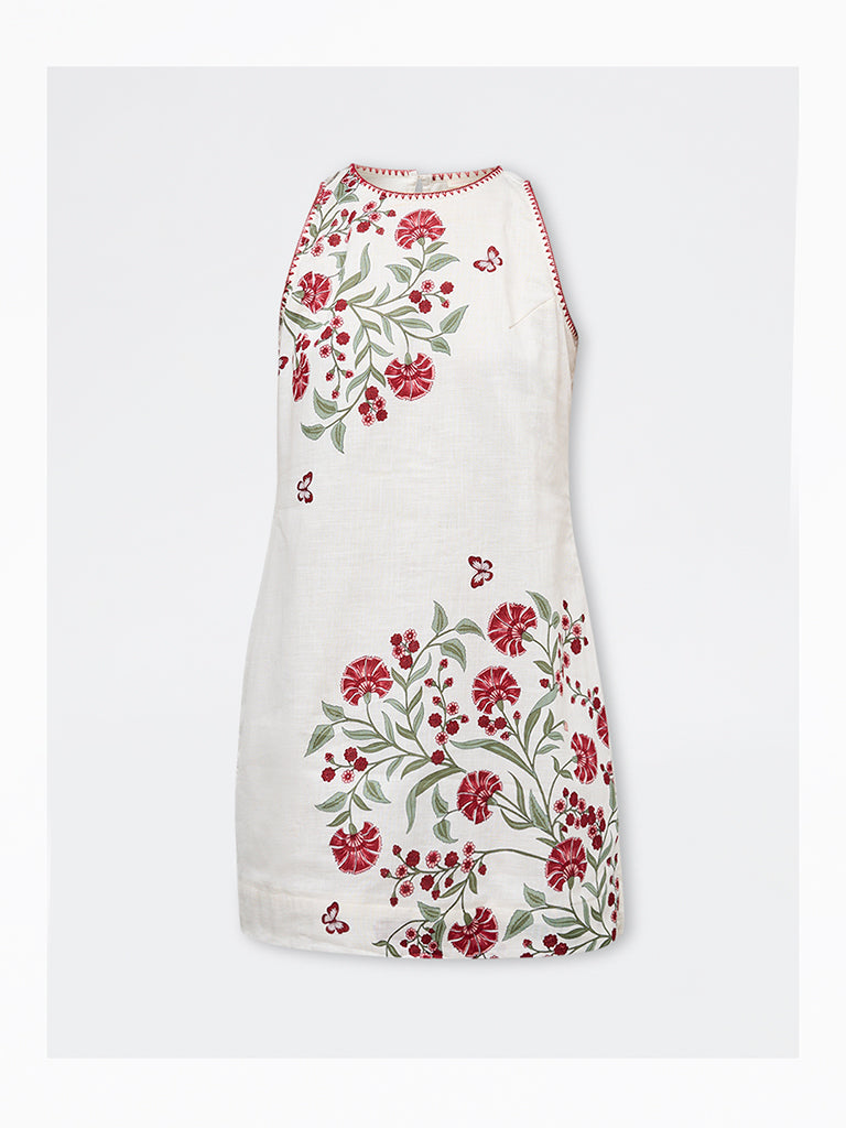 Bombay Paisley Off-White Floral Cotton Straight Dress