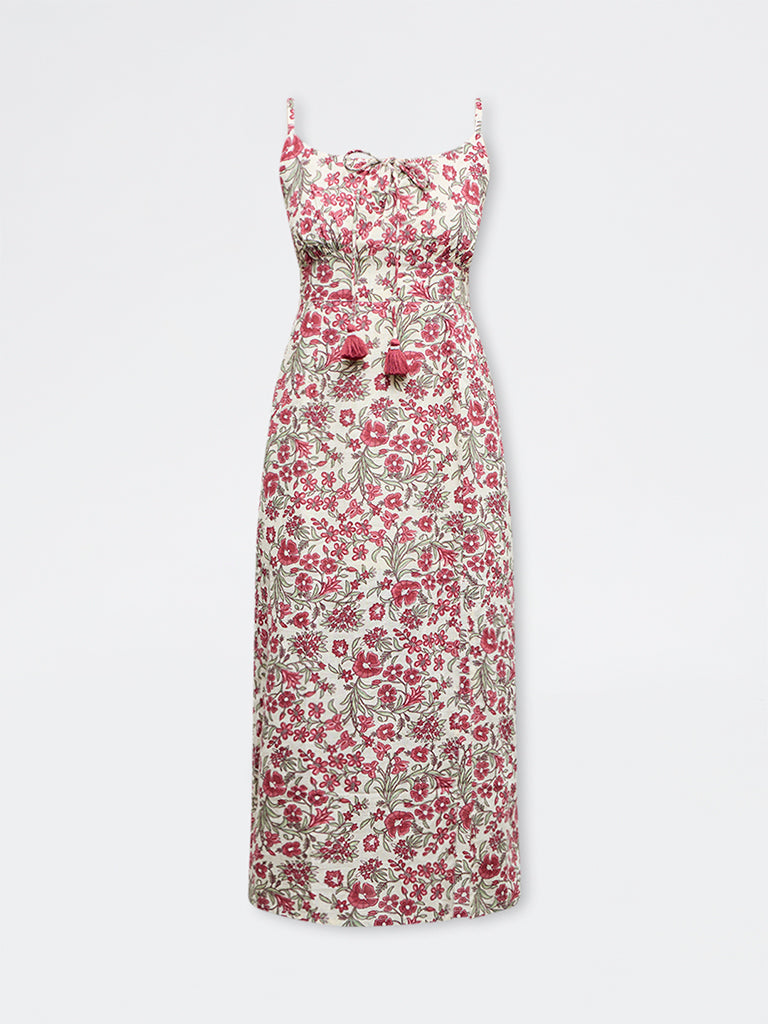 Bombay Paisley Off-White Floral Cotton Straight Dress