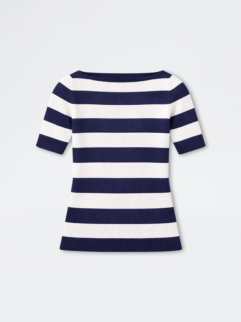 Wardrobe Dark Blue Stripe Printed Blouse
