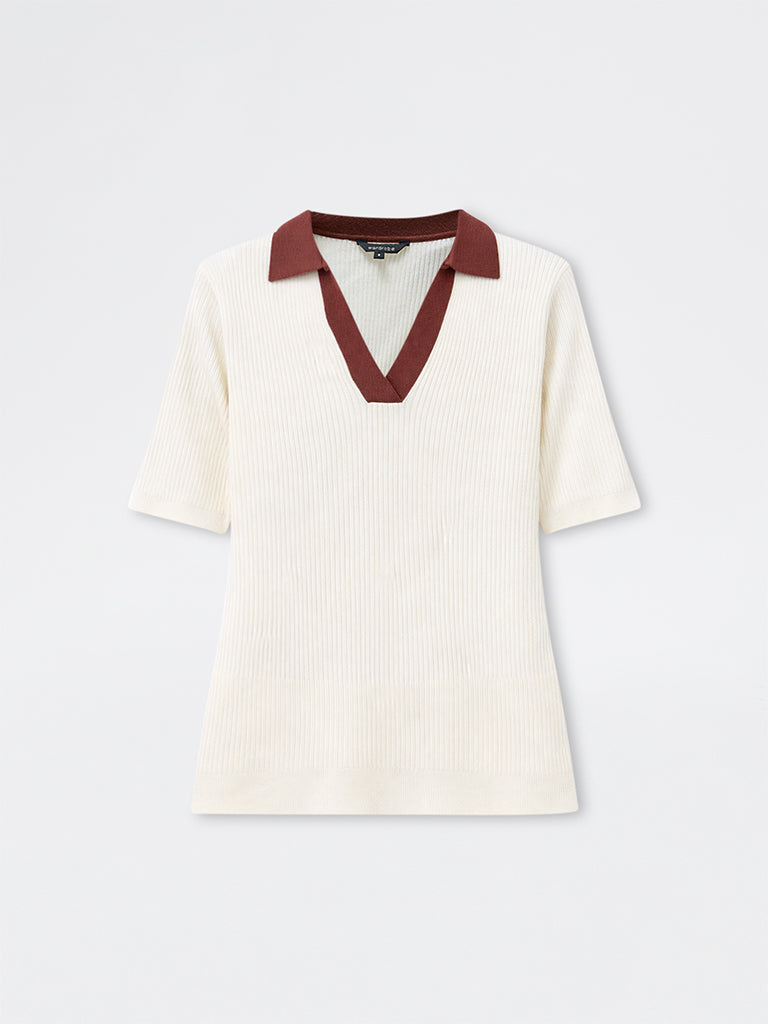 Wardrobe White Ribbed-Textured T-Shirt