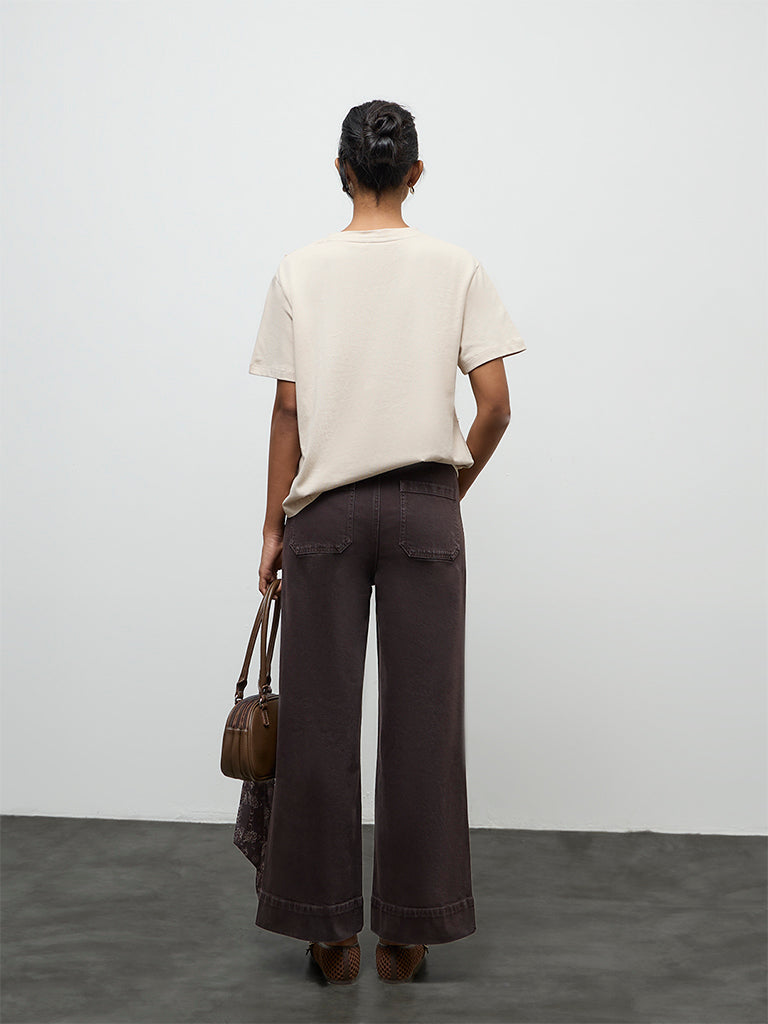 LOV Dark Brown Solid High-Rise Jeans