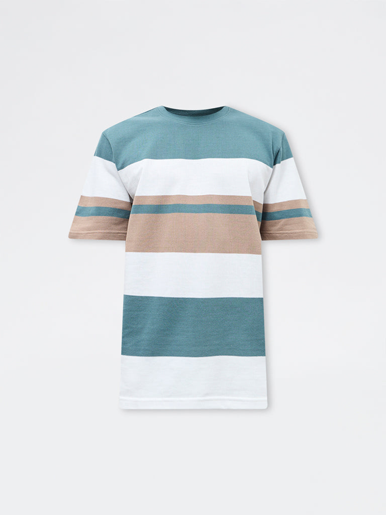 WES Lounge Multicolour Striped Relaxed-Fit Cotton T-Shirt
