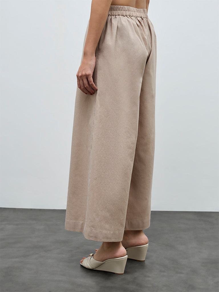 Zuba Beige Solid Palazzos