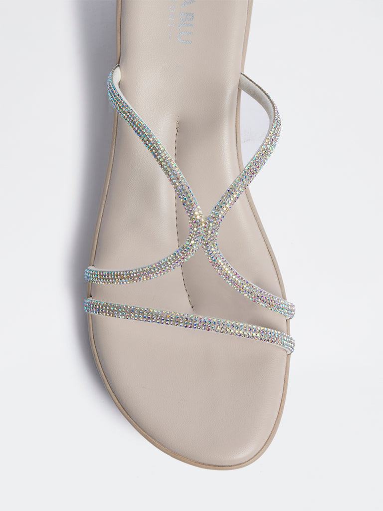 LUNA BLU Ivory Embellished Wedge Heel Sandals