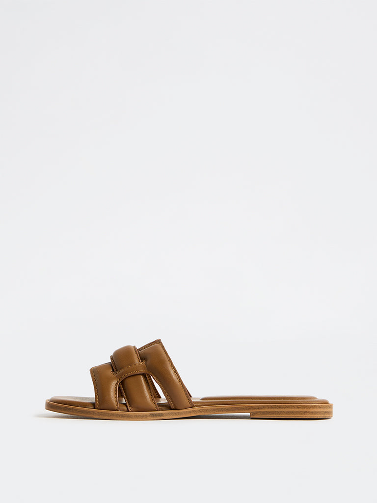 LUNA BLU Tan Criss-Cross Strap Slides