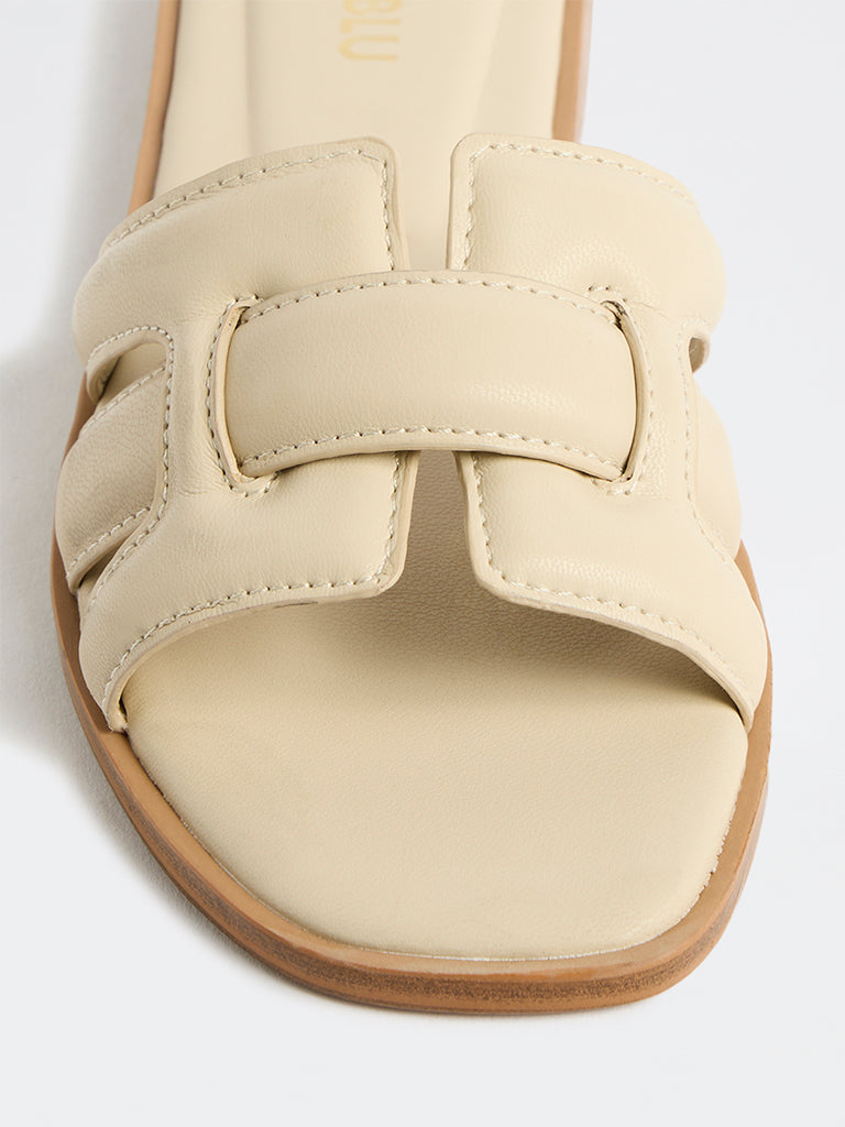 LUNA BLU Ivory Criss-Cross Strap Slides