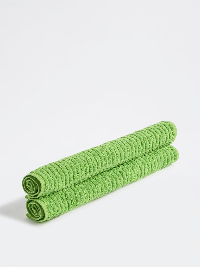 Westside Home Light Green Self-Striped Face Towels (Set of 2)
