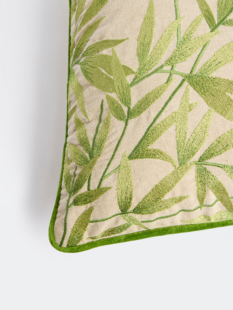 Westside Home Green Botanical Embroidered Cushion Cover