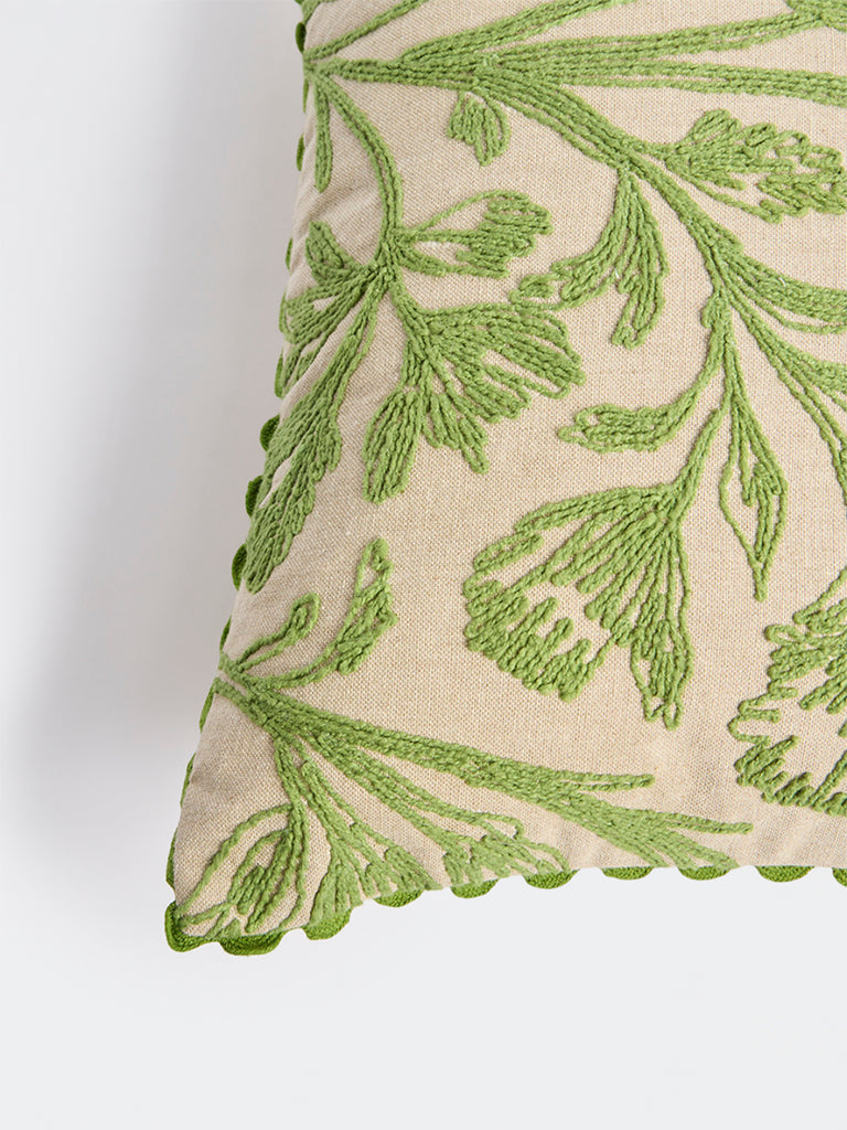 Westside Home Green Floral Embroidered Cushion Cover