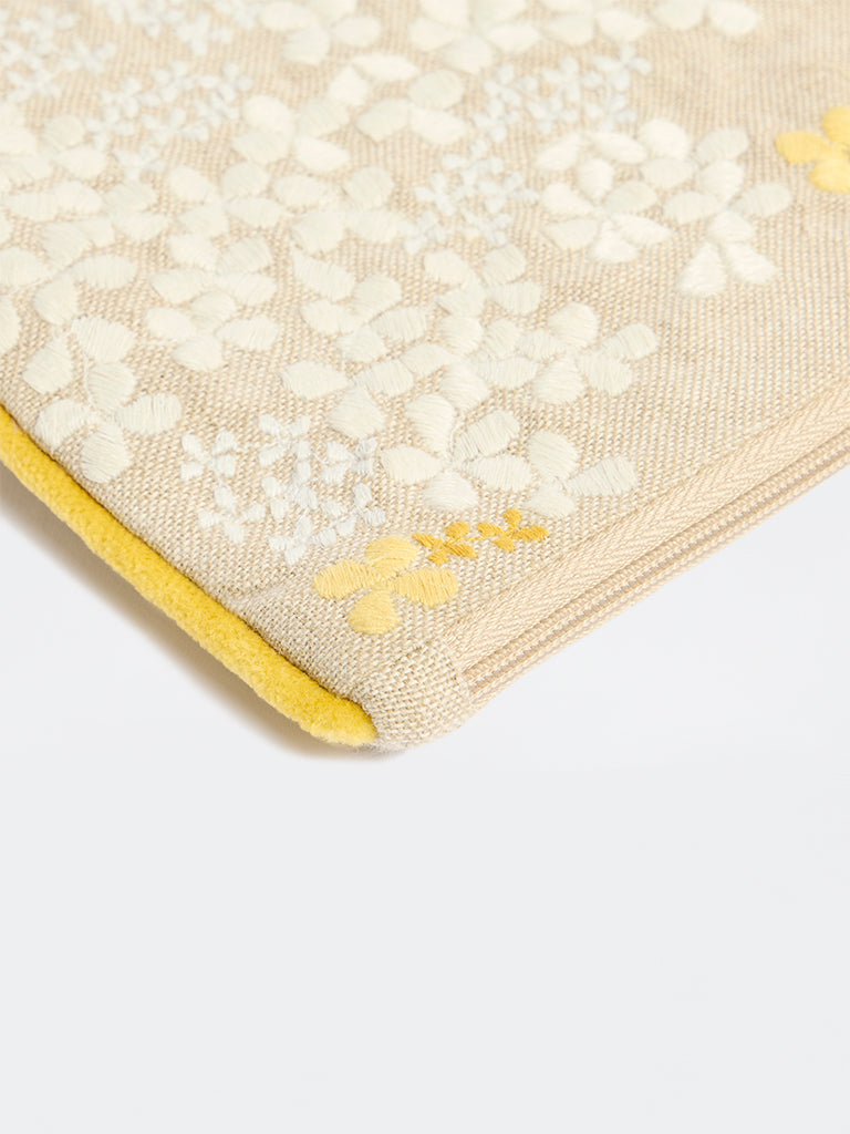 Westside Home Yellow Beige Embroidered Pouch