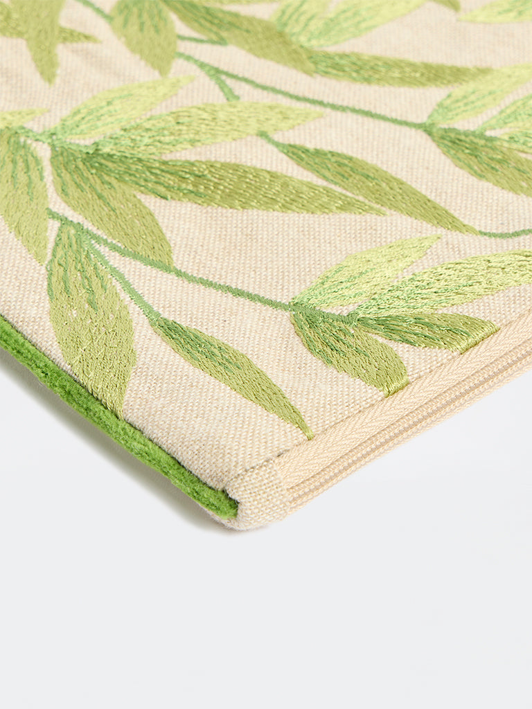 Westside Home Green Botanical Embroidered Pouch